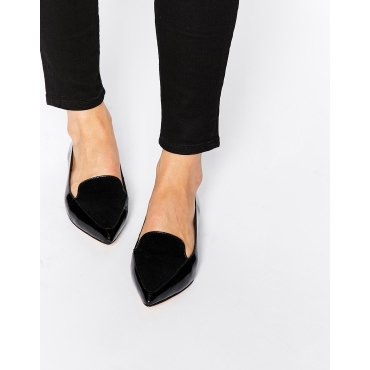 Dune - Austine - Flache spitze Lackschuhe in Schwarz mit Ponyfelleffekt - Schwarz 