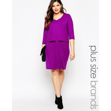 Junarose - Doppellagiges Jersey-Kleid mit 3/4-Ärmeln - Violett 