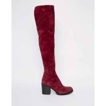 Steve Madden - Octagon - Burgunderrote Overknee-Stiefel mit Absatz - Wildleder in Weinrot 