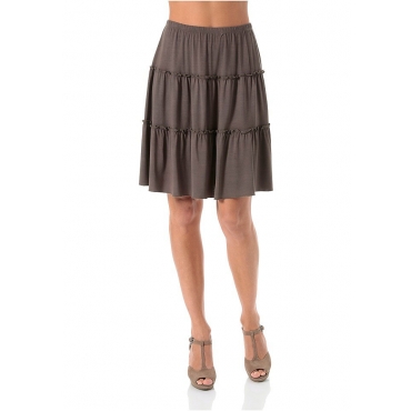 Cheer Damen Sommerrock Jersey mit Stufenvolants braun 48 