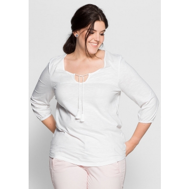 Damen Casual Shirt mit Häkelspitzenbesatz SHEEGO CASUAL weiß 48/50,52/54,56/58 