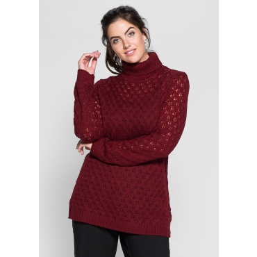 SHEEGO STYLE Damen Style Rollkragenpullover in Ajourstrick rot 40/44/48/50,52/54,56/58 