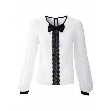 Bluse langarm  figurbetont  in weiß (Rundhals) von bonprix 