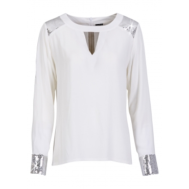 Bluse langarm  figurumspielend  in weiß (Rundhals) für Damen von bonprix 