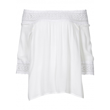 Carmen-Bluse mit Häkeleinsatz in weiß von bonprix 