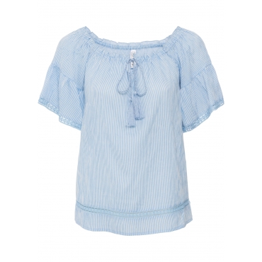 Crinkle-Carmen-Bluse in blau von bonprix 