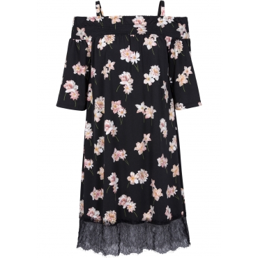 Jersey-Kleid mit Spitze kurzer Arm  in schwarz von bonprix 