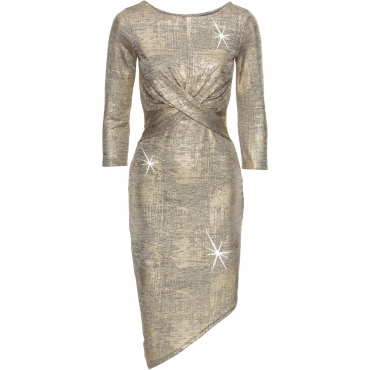 Kleid in Metallic-Optik 3/4 Arm  in gold von bonprix 