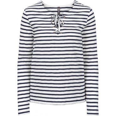 Langarm-Shirt mit Schnürung in weiß für Damen von bonprix 