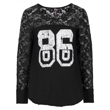Langarmshirt mit Spitze in schwarz für Damen von bonprix 