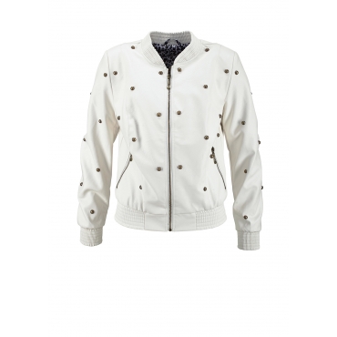 Premium Lederimitat-Blouson mit Ziersteinen langarm  in weiß für Damen von bonprix 