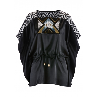 Premium Tunika mit Stickerei kurzer Arm  in schwarz für Damen von bonprix 