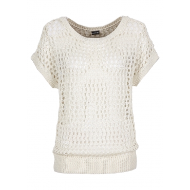 Pullover kurzer Arm  in weiß (U-Boot-Ausschnitt) für Damen von bonprix 