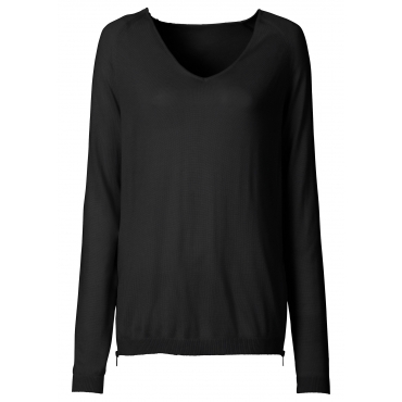 Pullover langarm  in schwarz (V-Ausschnitt) für Damen von bonprix 