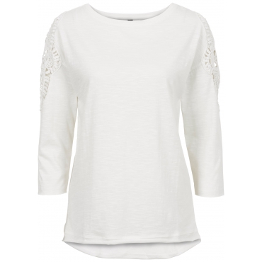 Shirt mit Häkeleinsätzen langarm  in weiß für Damen von bonprix 