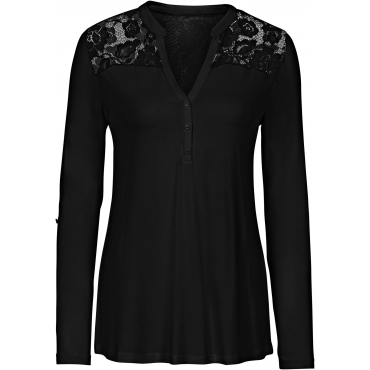 Shirt mit Spitze und langen Ärmeln langarm  in schwarz für Damen von bonprix 