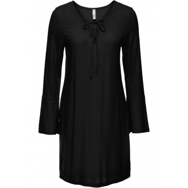 Shirtkleid mit Schnürungen langarm  in schwarz von bonprix 