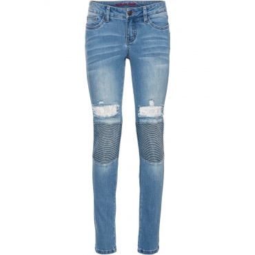 Skinny Jeans mit Spitzen-Einsätzen in blau für Damen von bonprix 