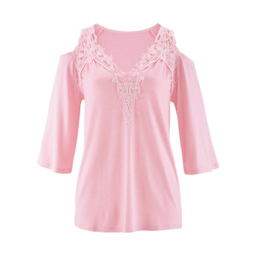 Spitzenshirt mit 3/4 Ärmel 3/4 Arm  in rosa für Damen von bonprix 