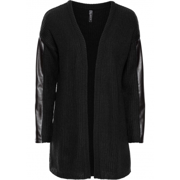 Strickjacke, Lederimitat langarm  in schwarz für Damen von bonprix 