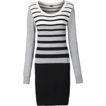 Strickkleid in Streifenoptik langarm  in grau von bonprix 