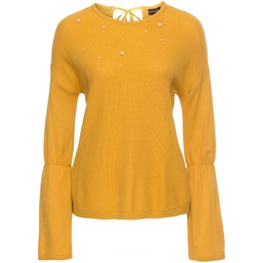 Strickpullover mit Perlen langarm  in gelb für Damen von bonprix 