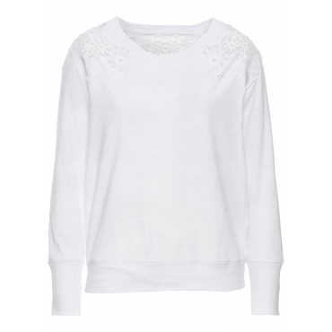 Strukturshirt mit Häkeleinsatz langarm  in weiß für Damen von bonprix 