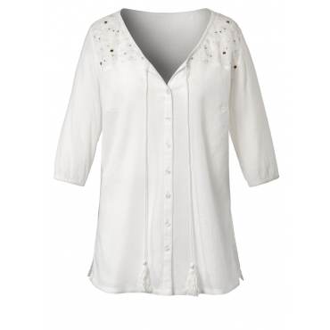 Bluse mit Stickerei und Nieten Janet & Joyce ecru 