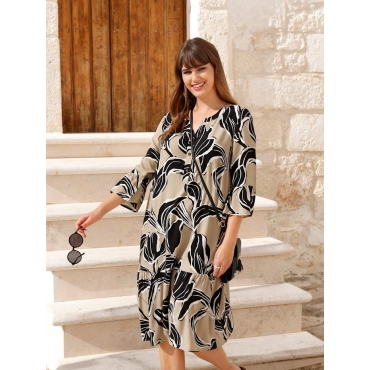 Kleid mit Volants MIAMODA Beige/Schwarz/Weiß 