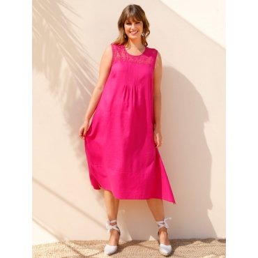 Kleid aus Leinen-Viskose Material MIAMODA Pink 
