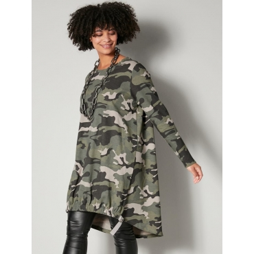 Long-Sweatshirt mit Camouflage Muster allover Angel of Style Oliv/Champagner 