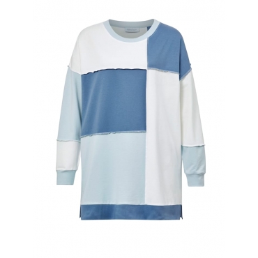 Longsweatshirt in Patchwork-Optik Angel of Style Blau/Off-white 