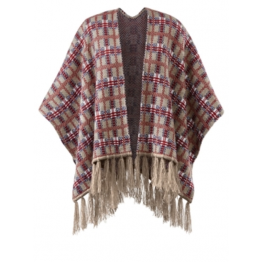 Poncho mit Fransen Janet & Joyce natur gemustert 