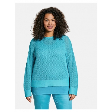 Pullover aus transparentem Ajourstrick GOTS Bio-Baumwolle Samoon Curacao Blue 