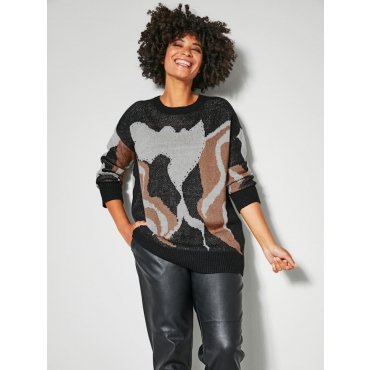Pullover in Jacquard-Qualität Angel of Style Schwarz/Off-white 
