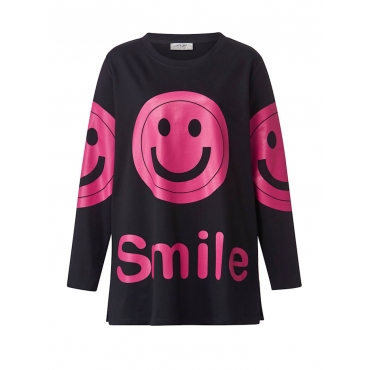 Sweatshirt mit Smiley-Druck Angel of Style Schwarz/Pink 