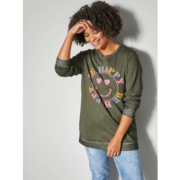 Sweatshirt mit Smiley und Schriftzug Print Angel of Style Khaki 