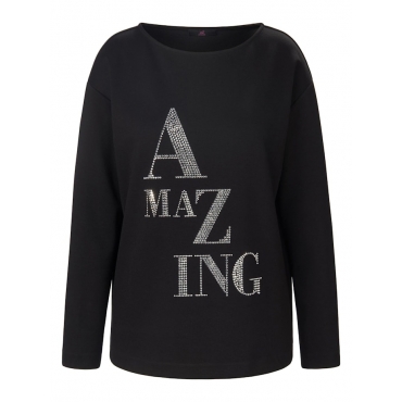 Sweatshirt with rhinestone lettering Emilia Lay Schwarz 