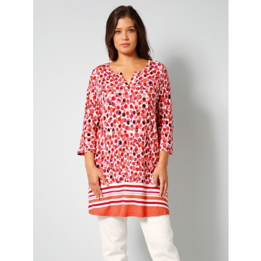Tunika-Shirt mit Bordürendruck Janet & Joyce Apricot/Rot/Weiß 