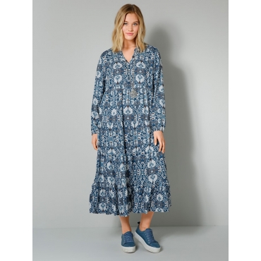 Web-Kleid mit angesagten Volants Janet & Joyce Jeansblau/Weiß 