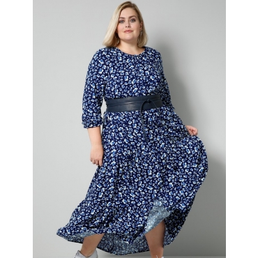 Web-Kleid mit Allover-Print Sara Lindholm Marineblau/Weiß 