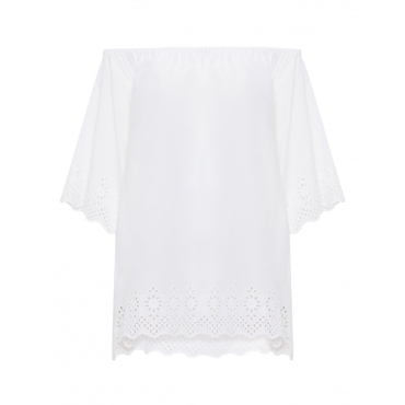Baumwoll-Carmenshirt mit Spitze 