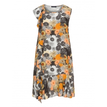 Blumenkleid mit Volant und Glockensaum 