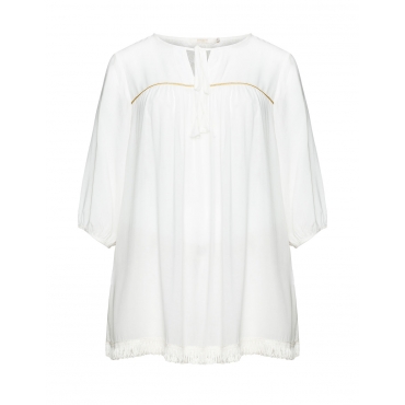 Bluse mit Häkelspitze und Fransen 