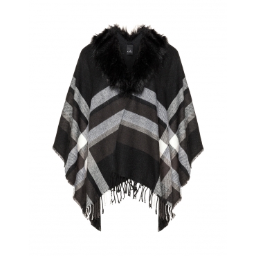 Cape mit abnehmbarem Kunstfellkragen 