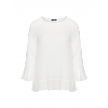 Crêpe-Bluse mit Perlen-Ausschnitt 