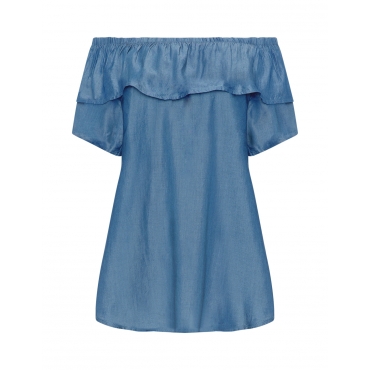 Denim-Carmenbluse mit Volants 