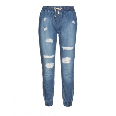 Destroyed Jogging-Jeans mit Gummizug 