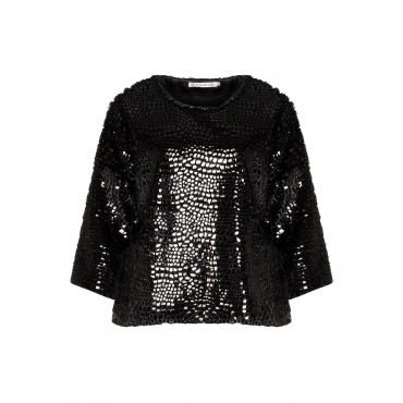 Fake-Fur-Pullover mit Lack-Pailletten 