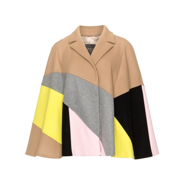 Filz-Wollmix-Cape mit Colour-Blocking 